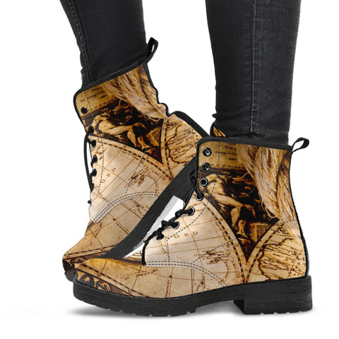 Image of World Map Vegan Leather Women's Boots, Handcrafted Hippie Streetwear, Stylish