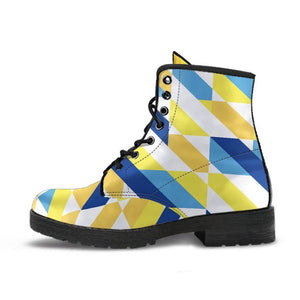 Yellow & Blue Geometric: Women's Vegan Leather Boots, Handcrafted Ankle Boots,