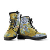 Yellow And Grey Vintage Rose: Women's Vegan Leather, Handcrafted Rainbow Boots,