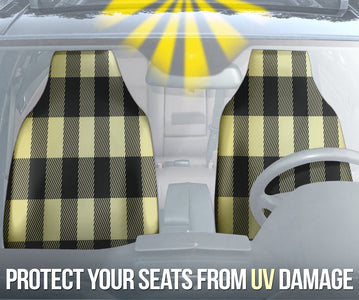 Yellow Black Plaid Car Seat Covers, Classic Pattern, Front Seat Protectors,
