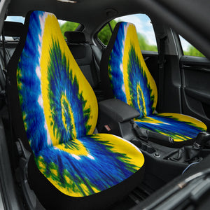 Yellow Blue Tie Dye Art Car Seat Covers, Vibrant Front Protectors, Boho Seat