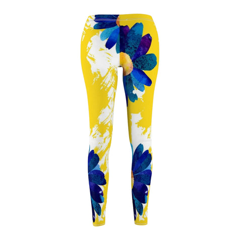 Image of Yellow Blue Flower Daisy Bright Multicolored Women's Cut & Sew Casual Leggings,