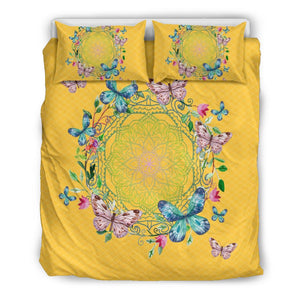Yellow Butterfly Mandala Bedding Coverlet, Duvet Cover,Multi Colored,Quilt Cover,Bedroom Set,Bedding Set,Pillow Cases Printed Duvet Cover