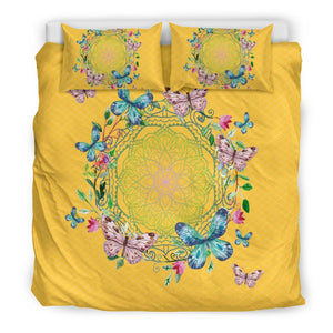 Yellow Butterfly Mandala Bedding Coverlet, Duvet Cover,Multi Colored,Quilt Cover,Bedroom Set,Bedding Set,Pillow Cases Printed Duvet Cover