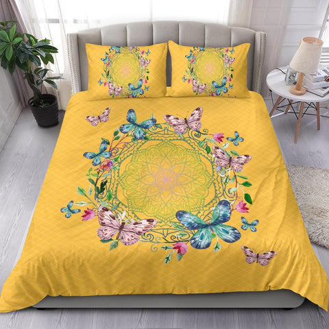 Image of Yellow Butterfly Mandala Bedding Coverlet, Duvet Cover,Multi Colored,Quilt Cover,Bedroom Set,Bedding Set,Pillow Cases Printed Duvet Cover