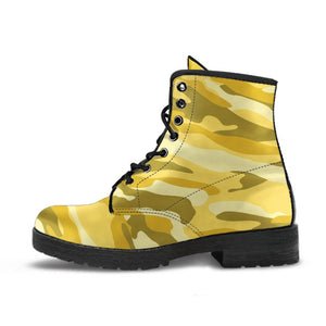 Yellow Camouflage Women's Boots: Vegan Leather, Artisan Crafted Lace,Up Boots,