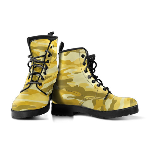 Image of Yellow Camouflage Women's Boots: Vegan Leather, Artisan Crafted Lace,Up Boots,