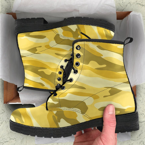 Image of Yellow Camouflage Women's Boots: Vegan Leather, Artisan Crafted Lace,Up Boots,
