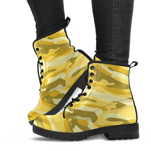 Yellow Camouflage Women's Boots: Vegan Leather, Artisan Crafted Lace,Up Boots,