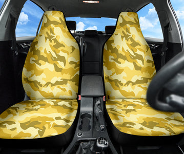 Yellow Camouflage Pattern Car Seat Covers, Front Seat Protectors, Military