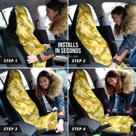 Image of Yellow Camouflage Pattern Car Seat Covers, Front Seat Protectors, Military