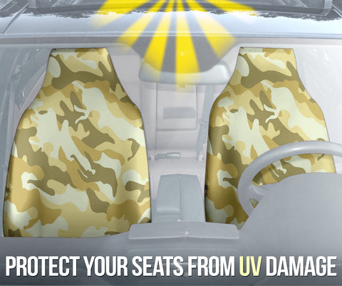 Image of Yellow Camouflage Pattern Car Seat Covers, Front Seat Protectors, Military