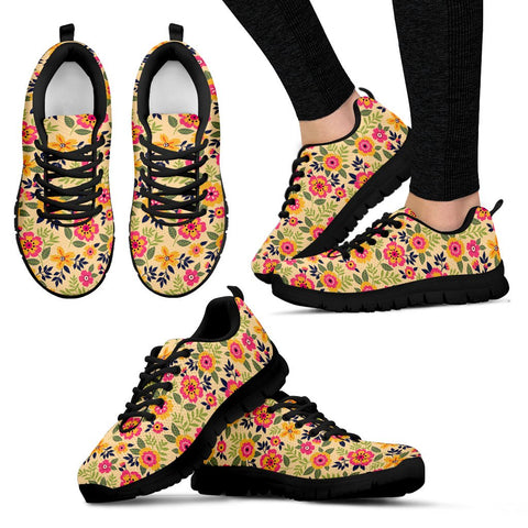 Image of Yellow Colorful Floral Custom Shoes, Kids Shoes, Colorful,Artist Athletic Sneakers,Kicks Sports Wear, Low Top Shoes, Shoes,Training Shoes