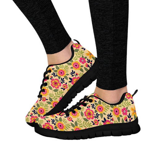 Image of Yellow Colorful Floral Custom Shoes, Kids Shoes, Colorful,Artist Athletic Sneakers,Kicks Sports Wear, Low Top Shoes, Shoes,Training Shoes