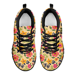 Yellow Colorful Floral Custom Shoes, Kids Shoes, Colorful,Artist Athletic Sneakers,Kicks Sports Wear, Low Top Shoes, Shoes,Training Shoes