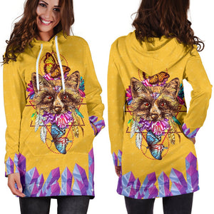 Yellow Crystal Fox Pullover Long Dress, Hippie, Custom Made,Womens Hoodie Dress,Custom Printed,Woman Girl Gift,Long Hoodie Jumper,Dresses