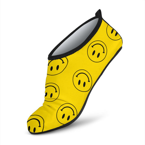 Image of Yellow Happy Face Water Slip On Shoes,Artist Shoes,Custom Shoes, Casual Shoes, Mens, Athletic Sneakers,Kicks Sports Wear,