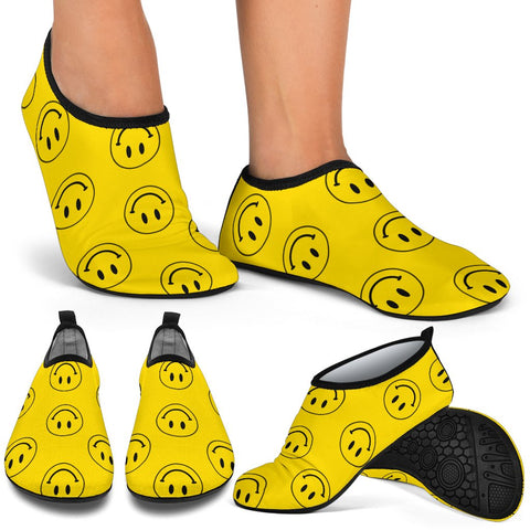 Image of Yellow Happy Face Water Slip On Shoes,Artist Shoes,Custom Shoes, Casual Shoes, Mens, Athletic Sneakers,Kicks Sports Wear,