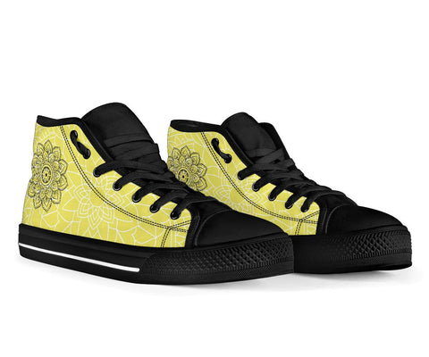 Image of Yellow Mandala High Top,High Tops Sneaker, Hippie, High Quality,Handmade Crafted,Spiritual, Multi Colored, Canvas Shoes,High Quality Shoes