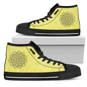 Yellow Mandala High Top,High Tops Sneaker, Hippie, High Quality,Handmade Crafted,Spiritual, Multi Colored, Canvas Shoes,High Quality Shoes