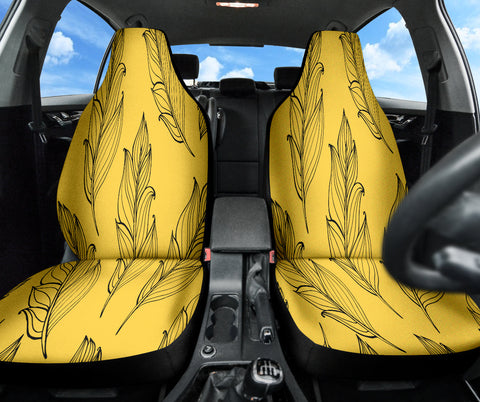 Image of Bohemian Car Decor, Indigenous Art Seat Covers, Yellow Native Feather Design,