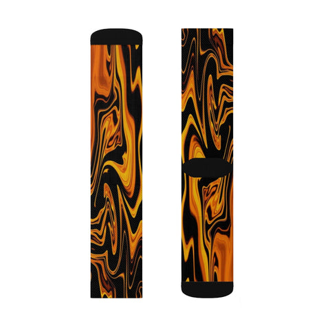 Image of Yellow Orange Fiery Marble Lava Long Sublimation Socks, High Ankle Socks, Warm