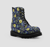 Vegan Wo's Boots , Yellow Roses Floral Design , Stylish Blue Shoes ,