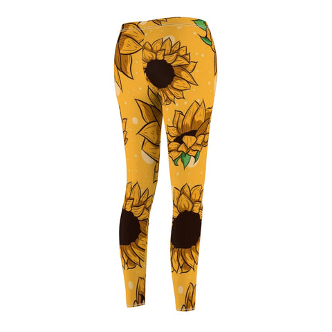 Image of Yellow Sunflower Women's Cut & Sew Casual Leggings, Yoga Pants, Polyester