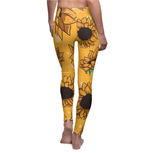 Yellow Sunflower Women's Cut & Sew Casual Leggings, Yoga Pants, Polyester
