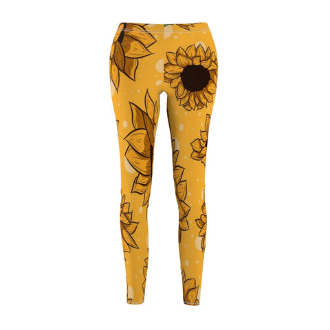 Image of Yellow Sunflower Women's Cut & Sew Casual Leggings, Yoga Pants, Polyester