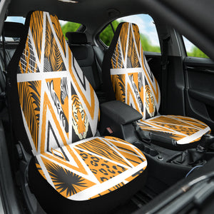 Yellow African Safari Tiger Print Car Seat Covers, Jungle Wildlife Themed Front