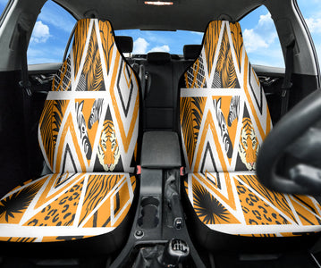 Yellow African Safari Tiger Print Car Seat Covers, Jungle Wildlife Themed Front