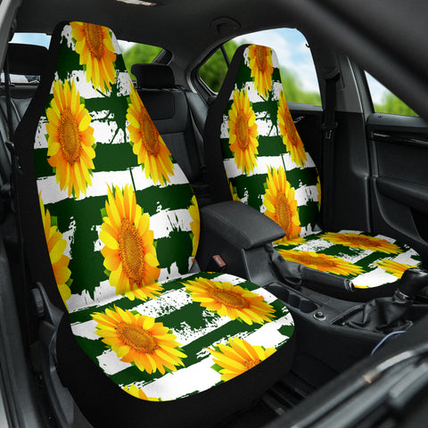 Image of Green, Yellow Sunflower Car Seat Covers, Nature,Inspired Front Protectors,