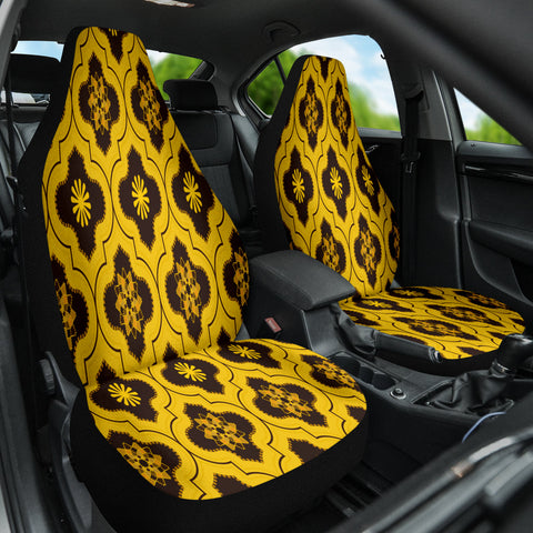 Image of Yellow Mandala Design Car Seat Covers, Front Seat Protectors,