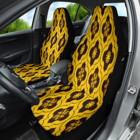Image of Yellow Mandala Design Car Seat Covers, Front Seat Protectors,