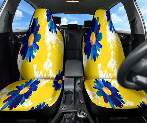 Image of Yellow Watercolor Floral Car Seat Covers, Artistic Front Seat Protectors,