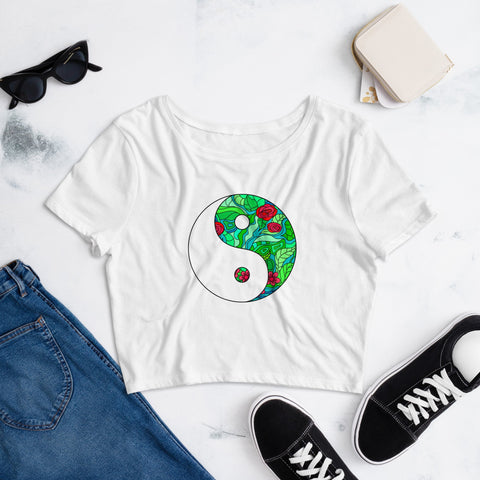 Image of Yin Yang Floral Women’S Crop Tee, Fashion Style Cute crop top, casual outfit,