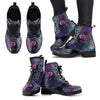 Women's Vegan Leather Boots, Blue Yin Yang Mandala Black Design, Hippie