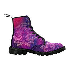 Yogi Lotus Pink Purple Galaxy Womens Boots,Comfortable Boots,Decor Womens Boots,Combat Boots Combat