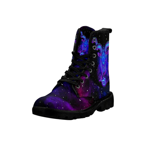Image of Zodiac Capricorn Womens Lolita Combat Boots,Hand Crafted,Multi Colored Boots,Streetwear