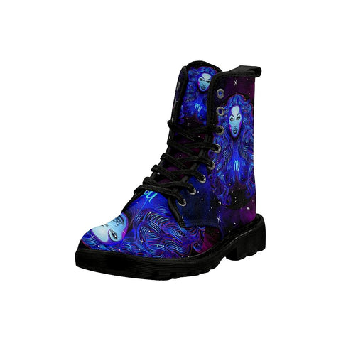 Image of Zodiac Virgo Womens Lolita Combat Boots,Hand Crafted,Multi Colored,Streetwear