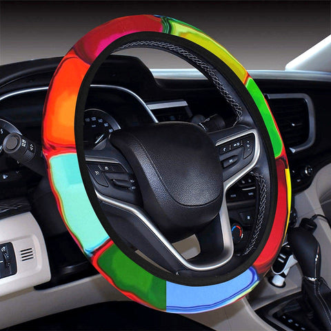 Image of Abstract Rainbow Colorful Tiles Mozaic Pattern Steering Wheel Cover, Car