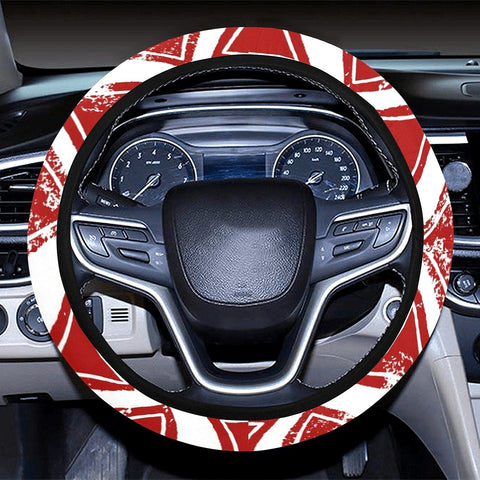 Image of Black And Beige Triangles Bohemian Pattern Boho Chic Steering Wheel Cover, Car