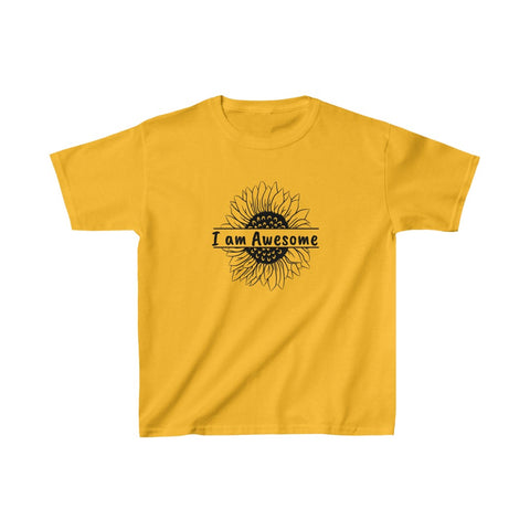 Image of I Am Awesome Sunflower Kids Heavy Cotton Tshirt