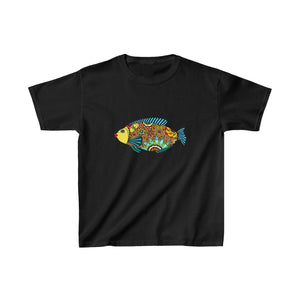 Colorful Mandala Fish Kids Heavy Cotton Tshirt