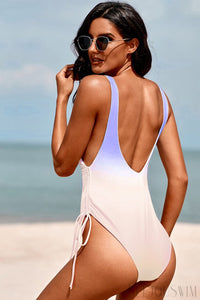Ombre Drawstring Ruched Sides One,Piece Swimsuit Bikini