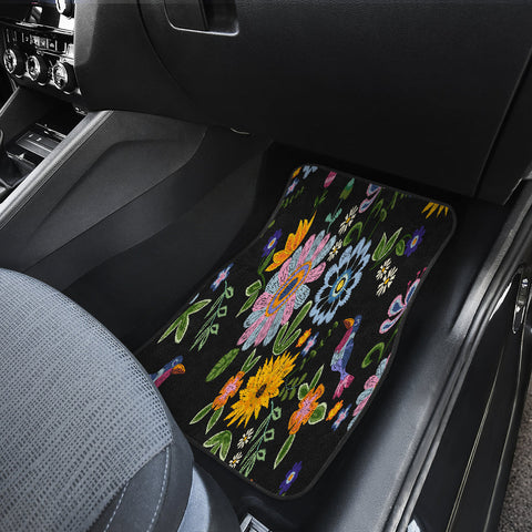 Image of birds and flowers Floral pattern Car Mats Back/Front, Floor Mats Set, Car