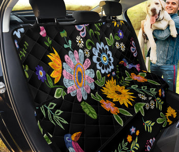 Birds & Flowers Patterned Car Seat Covers , Abstract Floral Art, Backseat Pet