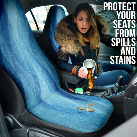 Image of Abstract Blue Pattern Car Seat Covers, Pair of Front Seat Protectors, Car