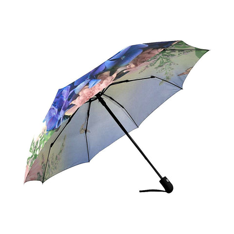 Image of blue hydrangeas and butterfly Auto-Foldable Umbrella (Model U04)
